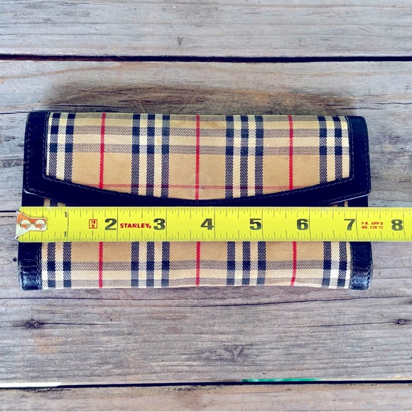 VTG Burberry Leather & Fabric Tri-Fold Wallet - Picture 11 of 13